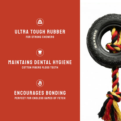 Tirebiter Original Rubber Dog Toy with Cottonblend Assorted Color Rope, Small 6"