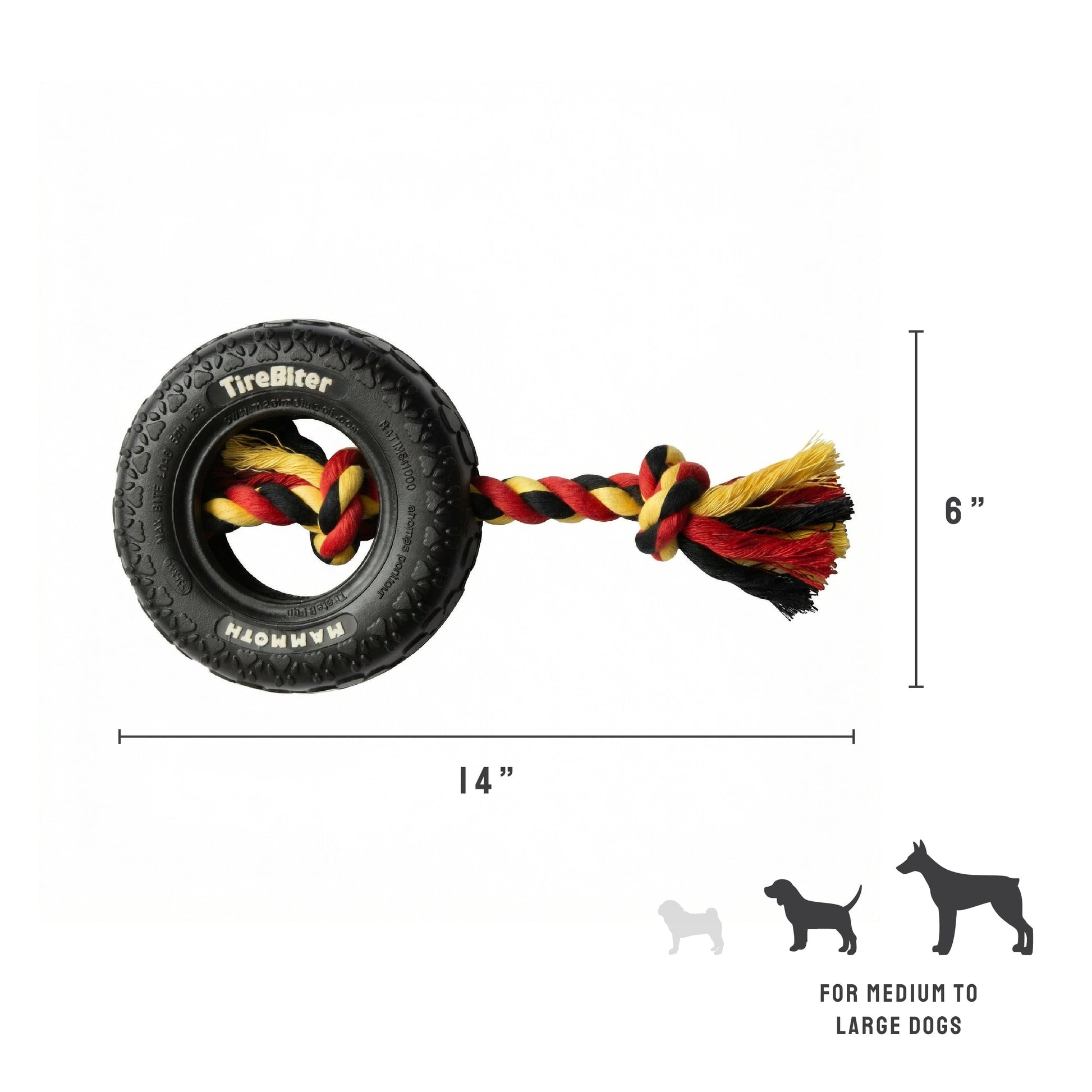 Tirebiter Original Rubber Dog Toy with Cottonblend Assorted Color Rope, Small 6"